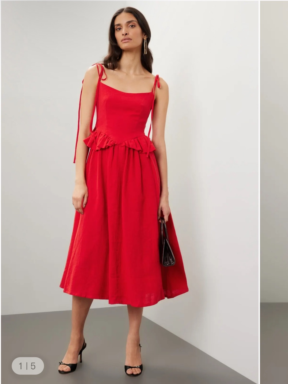 ELIZA FAULKNER Tessa Dress Linen Midi Dress Coral Red Open Back MSRP $410